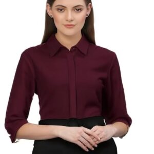 The CEO Edit Women's Formal  Wine Colour Shirt – 3/4 Sleeve