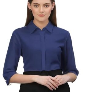 The CEO Edit Women's Formal  Blue Colour Shirt – 3/4 Sleeve Slim