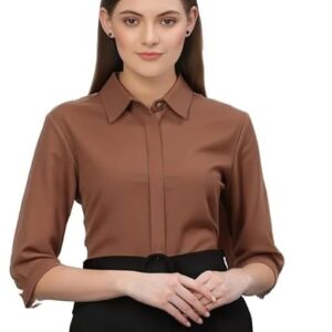 The CEO Edit Glow Collar Classic Women's VBrown Colour Formal Shirt – 3/4 Sleeve Slim Fit