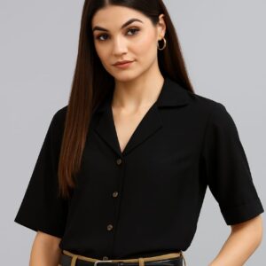 The CEO Edit Women's Formal  Black Colour Shirt – Half Sleeve
